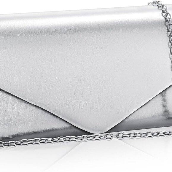 Evening Bag Clutch Purse for Women, Silver Formal Handbag with Crossbody Chain, - Picture 1 of 7